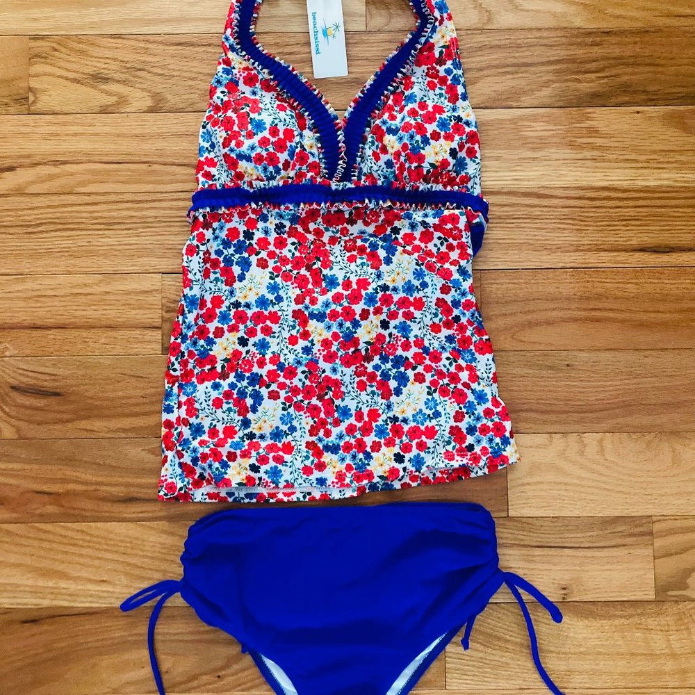 NWT, Beachsissi Floral Print Halter Neck High Waist Tankini